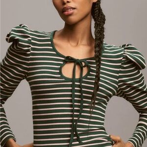 Anthropologie Porridge Striped Green and Pink Top